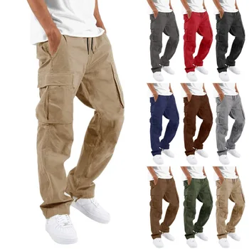 Vyriškos krovininės kelnės Vientisos spalvos 2023 m. pavasario vasaros mados gatvės apranga Armija Karinės ilgos kelnės Kelių kišenių vyriškos laisvalaikio kelnės