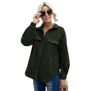 Winter New Solid Thickened Shirt Jacket Women's Loose Casual Cardigan Coat 8511369