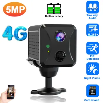 Mini kamera 4G SIM kortelė 5MP įmontuota 2400mAh baterija Belaidė IP kamera 2 krypčių garso stebėjimo apsauga CCTV mikro vaizdo kamera