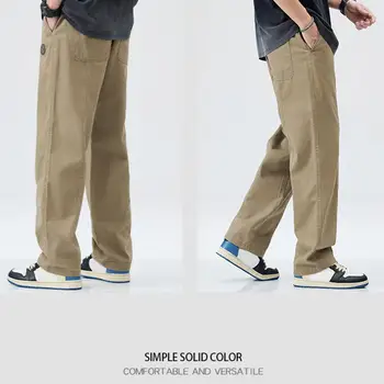 Vyriškos kelnės Retro stiliaus vyriškos plačios kojos krovininės kelnės su elastinėmis juosmens kišenėmis patogioms šiltoms viso ilgio kelnėms Reguliarios