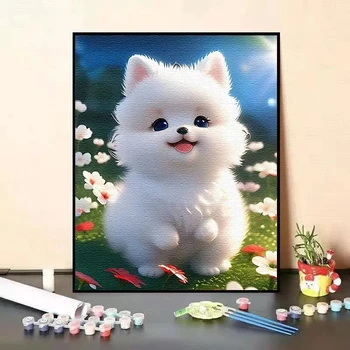 Mielas šuo skaitmeninė aliejinė tapyba užpildo spalva D mergaitės gimtadienis rankų darbo tapybos skyrius dekoratyvinė tapyba