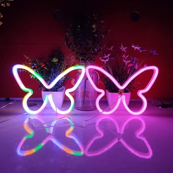 Camping Light LED Butterfly Lights Neon Sign Bedroom Decor Night Lamp for Tent Home Rooms Wall Art Bar Party