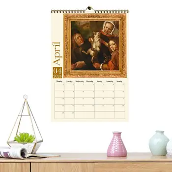 Viduramžių kačių sieninis kalendorius Dekoratyvinis pakabinamas smagus mėnesio kalendorius su kačių paveikslėliais Pagrindinis sienų meno plakatai mokyklos miegamajam