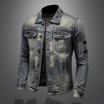 2023 žieminis džinsinis švarkas vyriškas Fashion Trench Coat Trend Jacket Men's Casual jackts vyriški klasikinio stiliaus džinsiniai paltai Paltas vyrai pilnas M-4XL