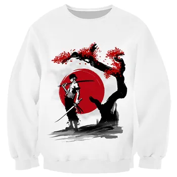 HX Sakura Samurajų džemperiai 3D grafiniai samurajų kultūros megztiniai Tops Religiniai įsitikinimai Harajuku laisvalaikio vyrų drabužiai