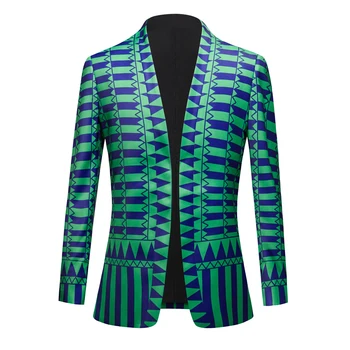 Vyrų mados kostiumas Vakarėlio paltas Casual Slim Fit Blazer Buttons Suit Coat Green Positioning Print Painting Blazers Jacket Men