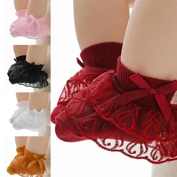 Trumpos kojinės mergaitėms Kvėpuojančios nėriniuotos kojinės raukinės kojinės Kūdikių aksesuarai D7WF