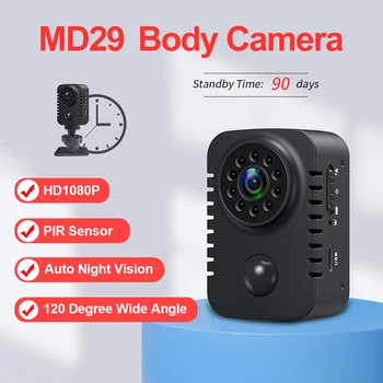 MD29 HD Mini kūno kamera 1080P Apsauginės kišeninės kameros Judesys Aktyvuota maža auklės kamera automobiliams Budėjimo režimas Espia internetinė kamera 8H Veikia