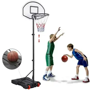 Easyfashion 29 in. Reguliuojamo aukščio nešiojamas krepšinio lankas vaikams su nugara ir ratu