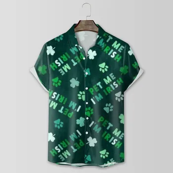 Airių-Nacionalinės dienos laiškų marginimo marškinėliai St-Patrick-Day marškinėliai Vyriška palaidinė trumpomis rankovėmis Hombre Top Clover atlapas-kaklas Žalios camisas