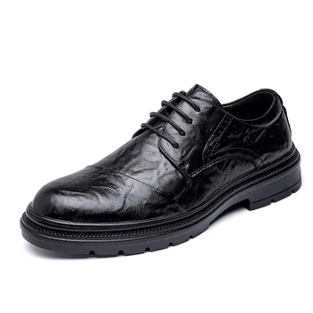 100% Natūralios odos batai Vyrai Brogues Verslas Britiško stiliaus Juoda biuro vyriška avalynė Plokščia karvės odos batai D053