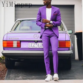 YiMinpwp New in Purple Prom Suits for Men Notched Lapel Suit Male Blazer Jacket Tuxedos Party Mens Wear 2 Piece Coat+Pants