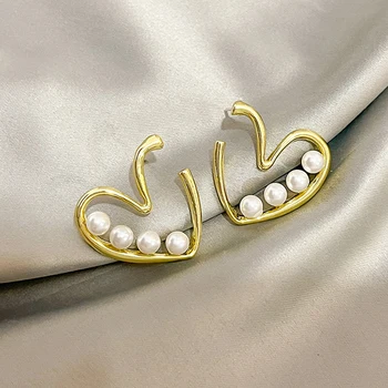 Vintažiniai švelnios meilės perlų auskarai moterims Korėjos aukso spalva Tuščiavidurė persikų širdis Saldūs auskarai Gilrs Išskirtinės papuošalų dovanos