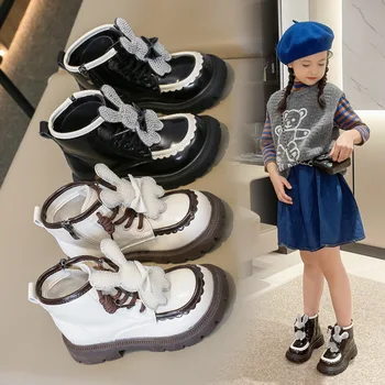 Mergaitės Kulkšnies batai Mieli triušio vaikai Odiniai batai Princesės neslystantys priežastiniai batai Comfort Soft Sole Girls Batai Botas Para Niña