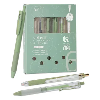 6Pcs pastelinio gelio rašalo rašiklių rinkinys, 5Vnt juodo rašalo rašikliai su 1Vnt žymekliu rašymui, Kawaii ištraukiami geliniai rašalo rašikliai, Žalia