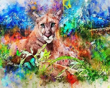 JMINE Div 5D Cougar Mountain Lion Akvarelė Full Diamond Painting cross stitch kits art animal 3D paint by diamonds