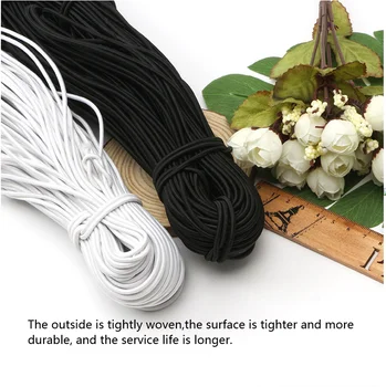 2metrai Juoda balta aukštos kokybės apvali elastinė juosta 1mm-10mm apvali elastinė virvės guminė juosta Elastinė linija 