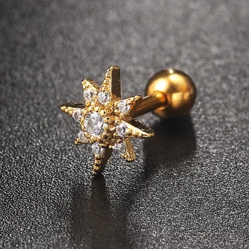 Crystal Star Moon Helix auskarai Auskarai moterims Madingos aukso spalvos ausies kremzlės Tragus smeigės Cirkono gėlių papuošalai KAE269-M