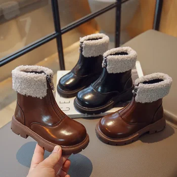 Vaikų žieminiai batai Vienspalviai platforma Priekinis užtrauktukas Vaikiški batai Vidutinio blauzdos Mada 26-36 Juoda ruda Unisex Berniukų mergaičių batai
