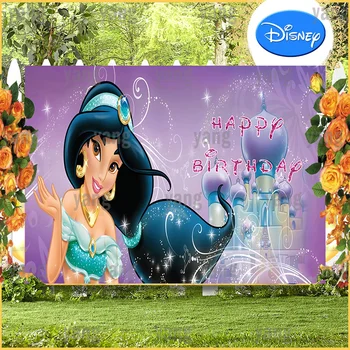 Disney Aladdin princesės jazminų animacinis filmas Pasirinktinis violetinės pilies blizgučiai Fonas Gimtadienio vakarėlio dekoravimas Fotografijos fonas