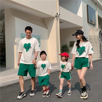 Family Summer Matching Apranga Fashion Mother And Daughter Clothing Sets Dad Son Clothes Korean Brother and Sister Two Piece Set