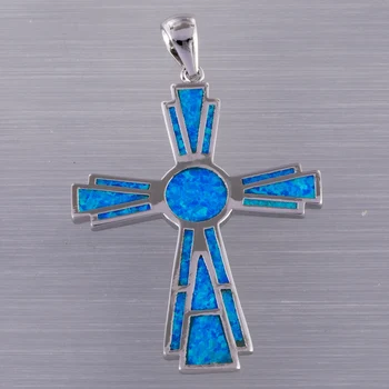 KONGMOON Didelis keltų kryžius Vandenyno mėlyna ugnis Opalas Sidabru dengti papuošalai moterims Pakabukas karoliams