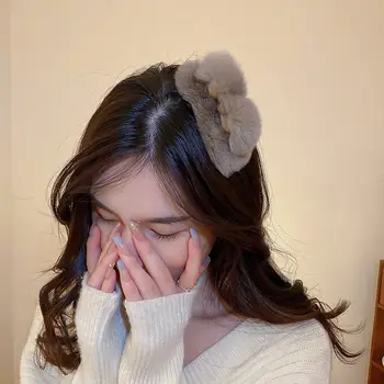 Korėjiečių elegantiški pliušiniai triušio ausų plaukų segtukai moterims Barrettes Saldūs rudens žiemos plaukų segtukai Duckbill Clips Ins Dovanos