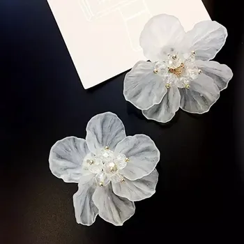 Klasika Dideli balti gėlių auskarai moterims Mada Papuošalai Nemirtingi Ins Amžina gėlė Žiedlapių auskarai Elegantiškas Bijoux aksesuaras