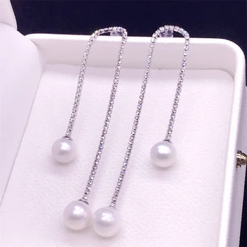 Madingi nauji krištolo puokštės auskarai moterims Elegantiška perlų imitacija Netaisyklingi trumpi ilgi kabantys auskarai Ladies Party papuošalai