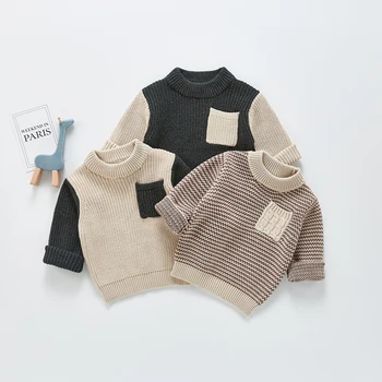infant girls boys vaikų laisvalaikio megztinis ilgomis rankovėmis kontrastinės spalvos megztinis apvaliu kaklu megztiniai 2021 Nauja mada