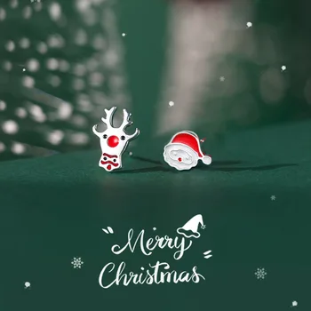 Naujųjų metų emalio smeigtuko auskarai Kalėdų tėvas Elnias Asimetrinis auskaras moterims Mergaitės Kalėdų papuošalai Dovanos