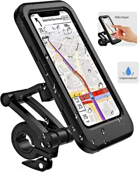Neperšlampamas motociklo dviračio telefono laikiklis, 360° pasukamas aukštis, reguliuojamas jutiklinio ekrano vairo telefono spaustuku