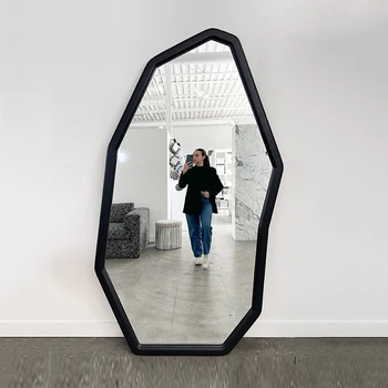 Grindų veidrodis Miegamasis Banguotas didelis modernus menas Dizainas Šiaurietiška svetainė Makiažas Veidrodis Netaisyklingos merginos Espejos estetinis kambario dekoras