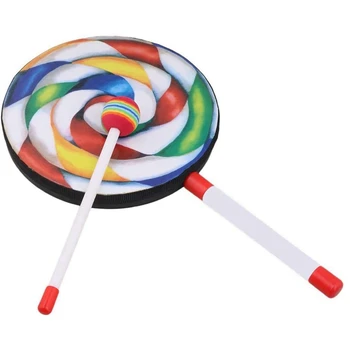 8Inch Lollipop formos būgnas su plaktuku Vaivorykštės muzika Ritmo instrumentai Vaikai Vaikai Žaidžiantys žaislą