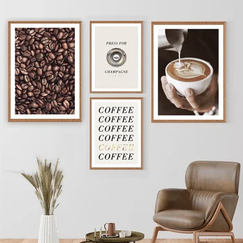 Kava Klasikinis plakatas Kavinė Siena Meno plakatas Spausdinti Kavos pupelės Drobė Tapybos kambarys Namų dekoras Retro Latte Menas Mados paveikslas