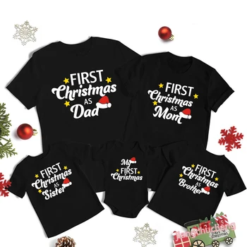 Nauji šeimos kalėdiniai marškiniai Medvilnė, atitinkanti pirmąsias Kalėdas Kaip tėtis Mama Brolis Sesuo Tshirt Baby Romper Kalėdų vakarėlis atrodo drabužiai
