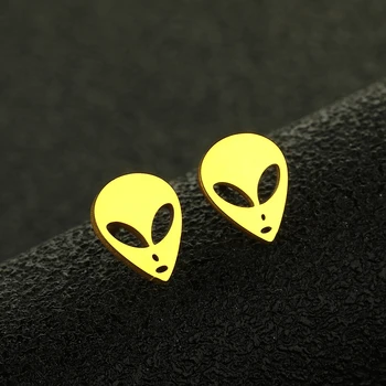 Kinitial lazeriu graviruotas mados nerūdijančio plieno auskarai veido smeigtuko auskarai, juokinga dovana draugui, UFO zona 51 papuošalai