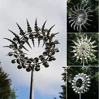 Kinetinė skulptūra Vėjo malūnas 3D Vėjo energija Kinetinė skulptūra Veja Metalas Vėjas Saulės suktukai