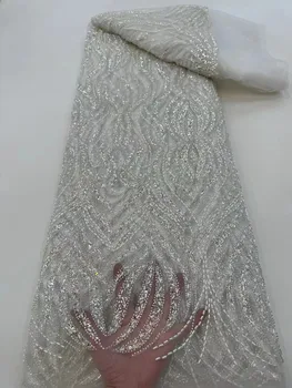 White African Sequins Nėrinių audiniai 2023 Aukštos kokybės prancūziško siuvinėjimo karoliukais Nigerijos tiulio nėrinių medžiaga vestuvinei suknelei