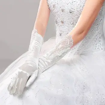 Y1UB Nuotaka Pilnas pirštas Ilgos baltos pirštinės Mada Vestuvinės suknelės aksesuarai Nėriniuotos pirštinės
