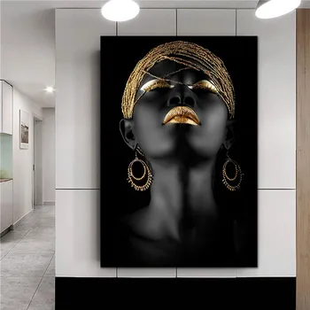 Afrika Juoda meno drobė Moteris Aliejinė tapyba Spausdinta drobė Plakatai Spaudiniai Šiuolaikiniai didelio dydžio sienų meno paveikslėliai Drobės plakatai Spaudiniai