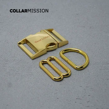 Graviravimas (metalinė sagtis+ reguliuojama sagtis+ D žiedas) Kuprinei 30mm audeklinis geltono aukso aksesuaras 