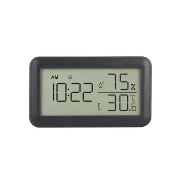 Termometro higrometras patalpose su žadintuvu, LCD skaitmeninis termometras, kambariui, svetainei, vyno rūsiui (juodas)