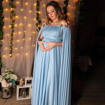 Motinystės kūdikio dušas be pečių Ilga suknelė Atlaisvinkite stilių Nėštumas Fotografija Rekvizitai Ilga suknelė