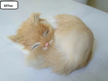 mielas realaus gyvenimo miegančios katės modelis plastikas&kailiai simuliuoja geltoną katę dovana apie 12x10cm xf1234