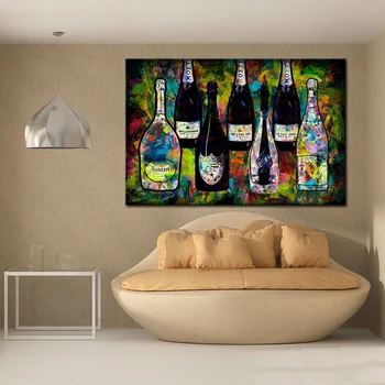 Šampano butelis Graffiti Sienų menas Drobė Tapyba Popkultūros plakatai ir spaudiniai Sieniniai paveikslėliai svetainei Namų dekoro dovanos