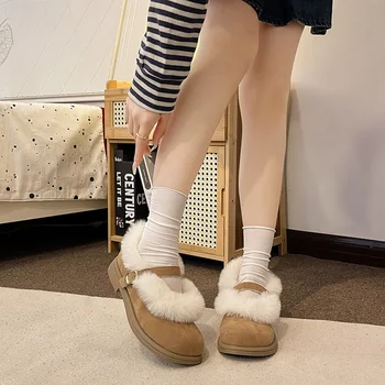 Mary Jane Fashion Cotton Single Shoes Women 2024Nauji rudens žiemos apvalūs pirštai Plush šilti patogūs plokšti batai Trend Casual Shoes