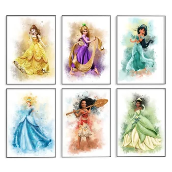 Disney Šiaurės princesės drobės meno paveikslai Akvarelės sienų meno plakatas ir spausdintas paveikslėlis svetainei Cuadros namų dekoravimas