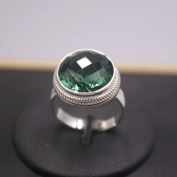 Real Solid 925 Sterling Silver Band Vyrai Moterys Lucky Big Twist Round Green Crystal Ring