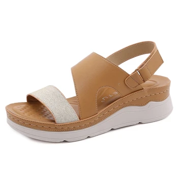 Vasaros moteriškos moteriškos lengvos pleištinės kulniukai Sandalai Ladies Casual Soft Beach Sandals Slip On Open Toe Walking Shoes